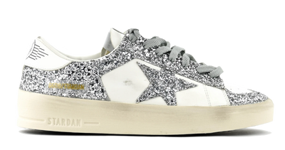 GOLDEN GOOSE DELUXER STARDAN WHITE SILVER GLITTER